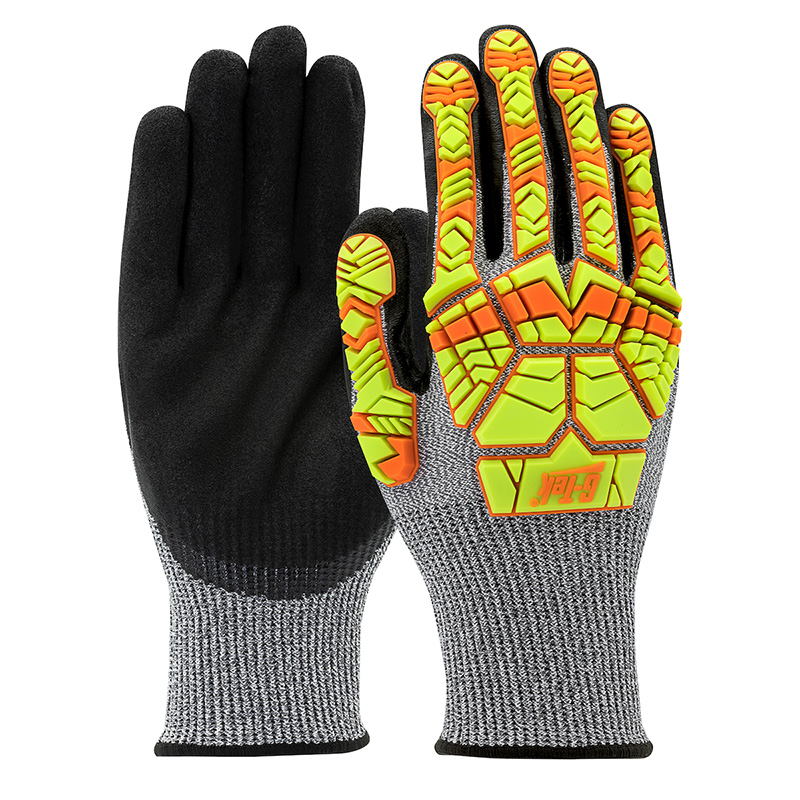 16-MPH430 PIP®G-Tek®无缝针织PolyKor®混纺手套，具有高视距冲击保护和双浸丁腈涂层微表面手掌和手指握把