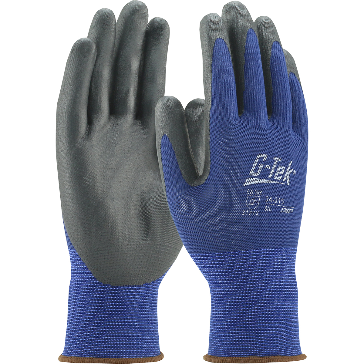 #34-315 PIP®G-Tek®无缝针织聚酯手套，手掌和手指上有丁腈涂层泡沫握把- 15规格