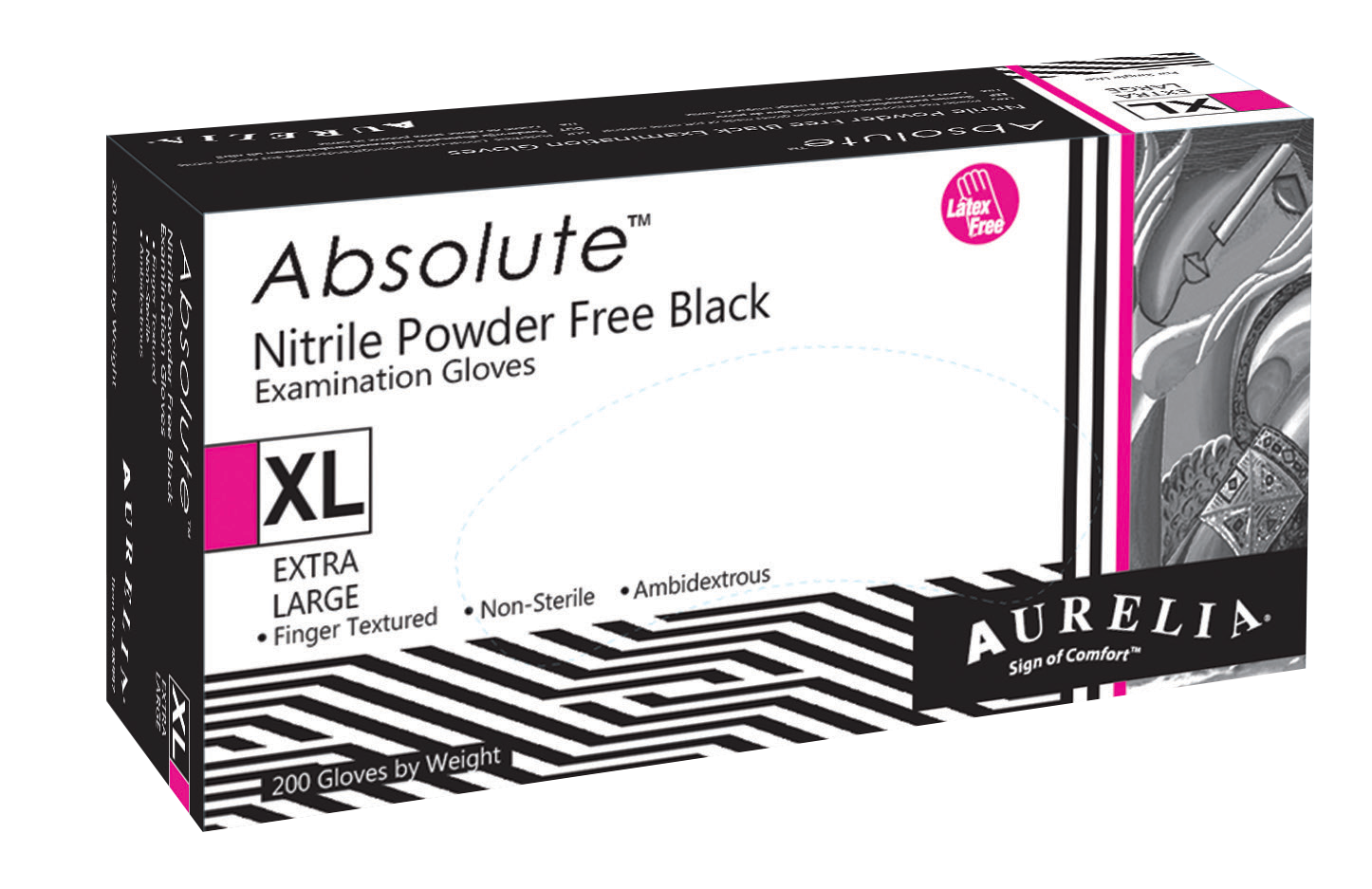 Aurelia®绝对®黑色蜂窝丁腈手套- 3.2mil(200/盒)