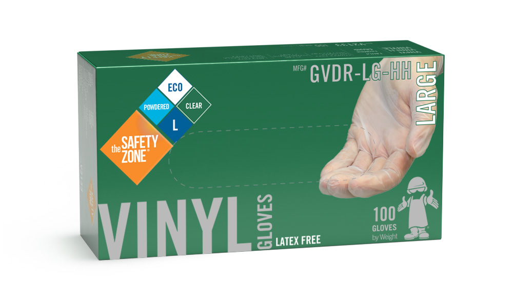#86-GVDR-HH Safety Zone®粉状3.5毫升通用无乳胶透明乙烯基手套