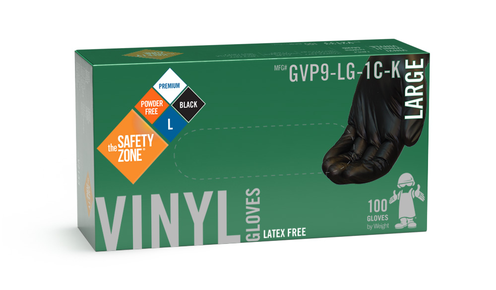 #GVP9-1C-K Safety Zone Disposable 3.6 mil Black Powder-Free Latex-Free Vinyl Gloves