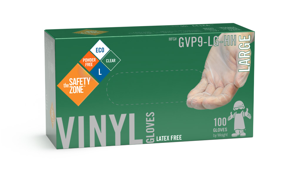 #GVP9-SIZE-HH Safety Zone®经济3.5毫米无粉标准透明乙烯基手套