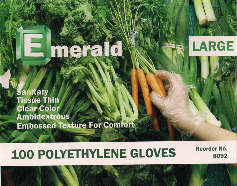 祖母绿高密度透明压纹聚乙烯手套