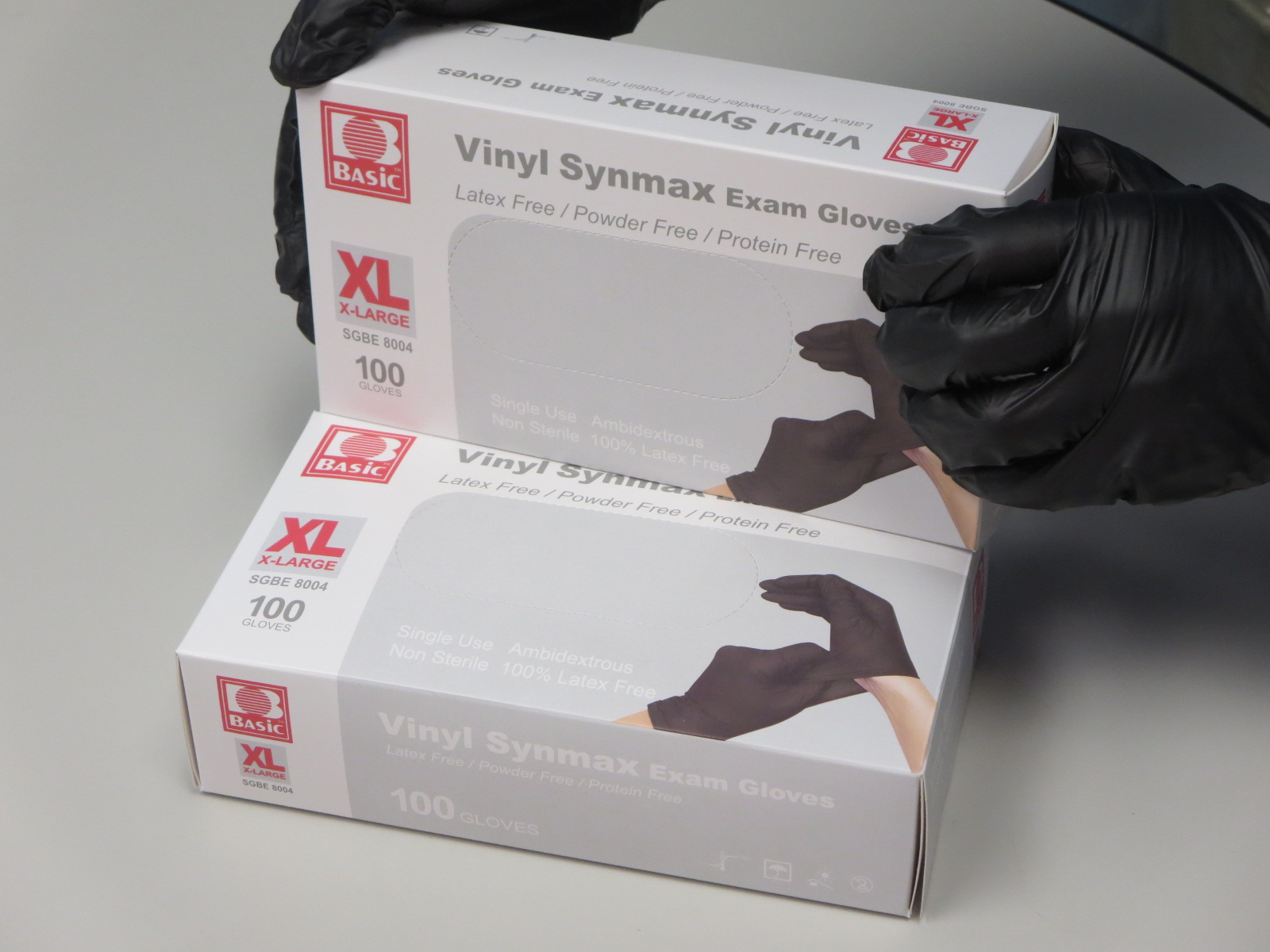 基本医疗4密黑色无乳胶无粉末Synmax乙烯基检查手套