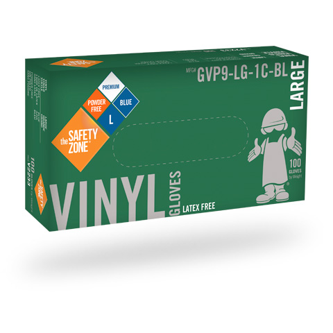 #GVP9-(SIZE)- 1c - bl安全区®无粉蓝色乙烯基手套