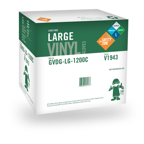 #GVDG-SIZE-1200C Supply Source Safety Zone Disposable 6 mil Green Powdered Vinyl Gloves
