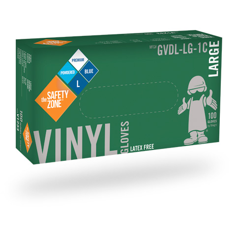 #GVDL-SIZE-1C Supply Source Safety Zone Premium Disposable 4.4 mil Blue Powdered Vinyl Gloves