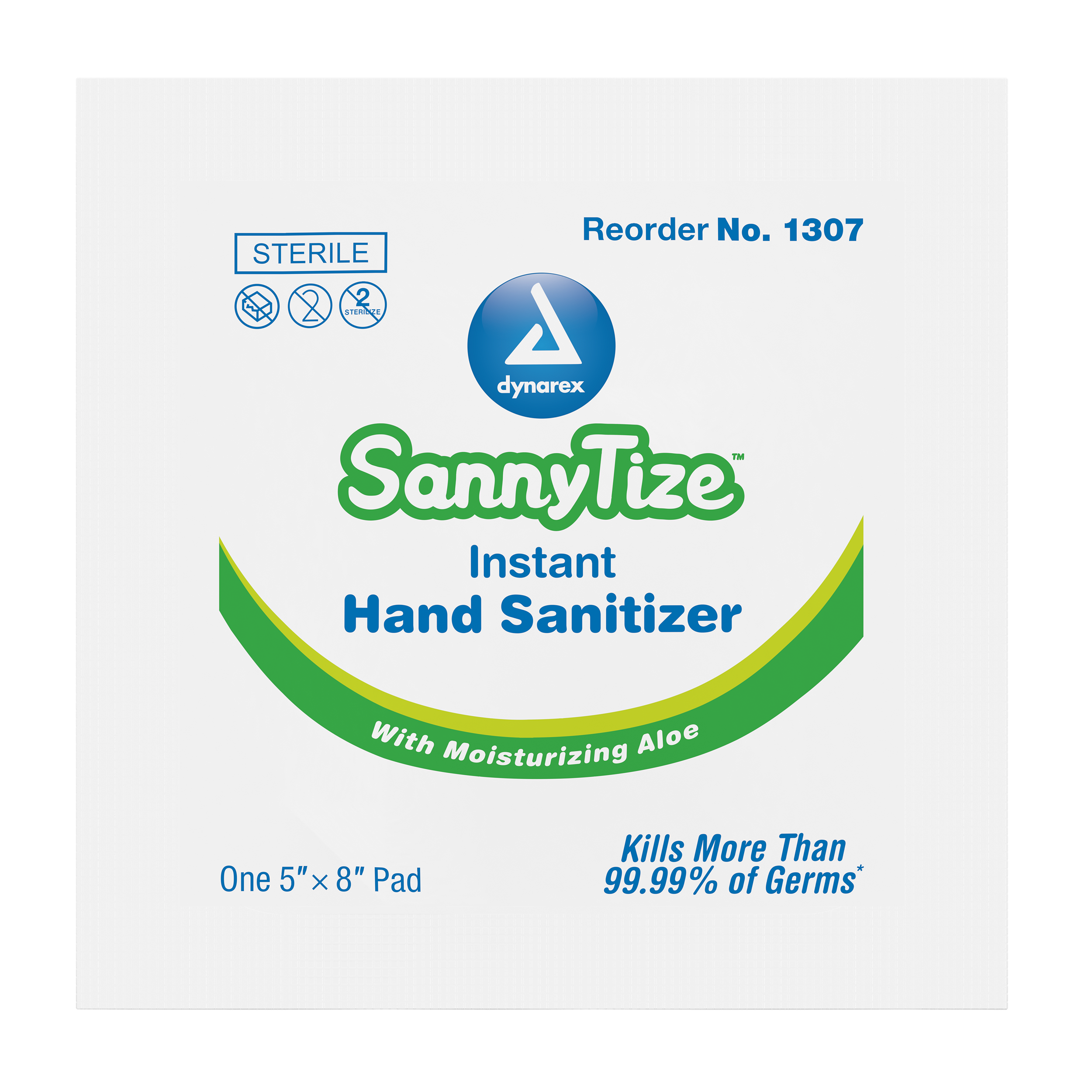 1307 Dynarex单独包装的Sannytize即时洗手液雨刷含有70%的酒精