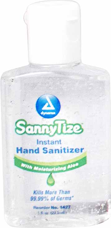 1427 Dynarex sanytizer速溶洗手液含有62%的乙醇，装在1盎司的瓶子里