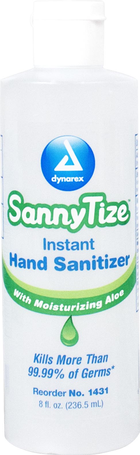 1431 Dynarex sanyze即时洗手液含有62%的乙醇，包装在一个8盎司的瓶子里