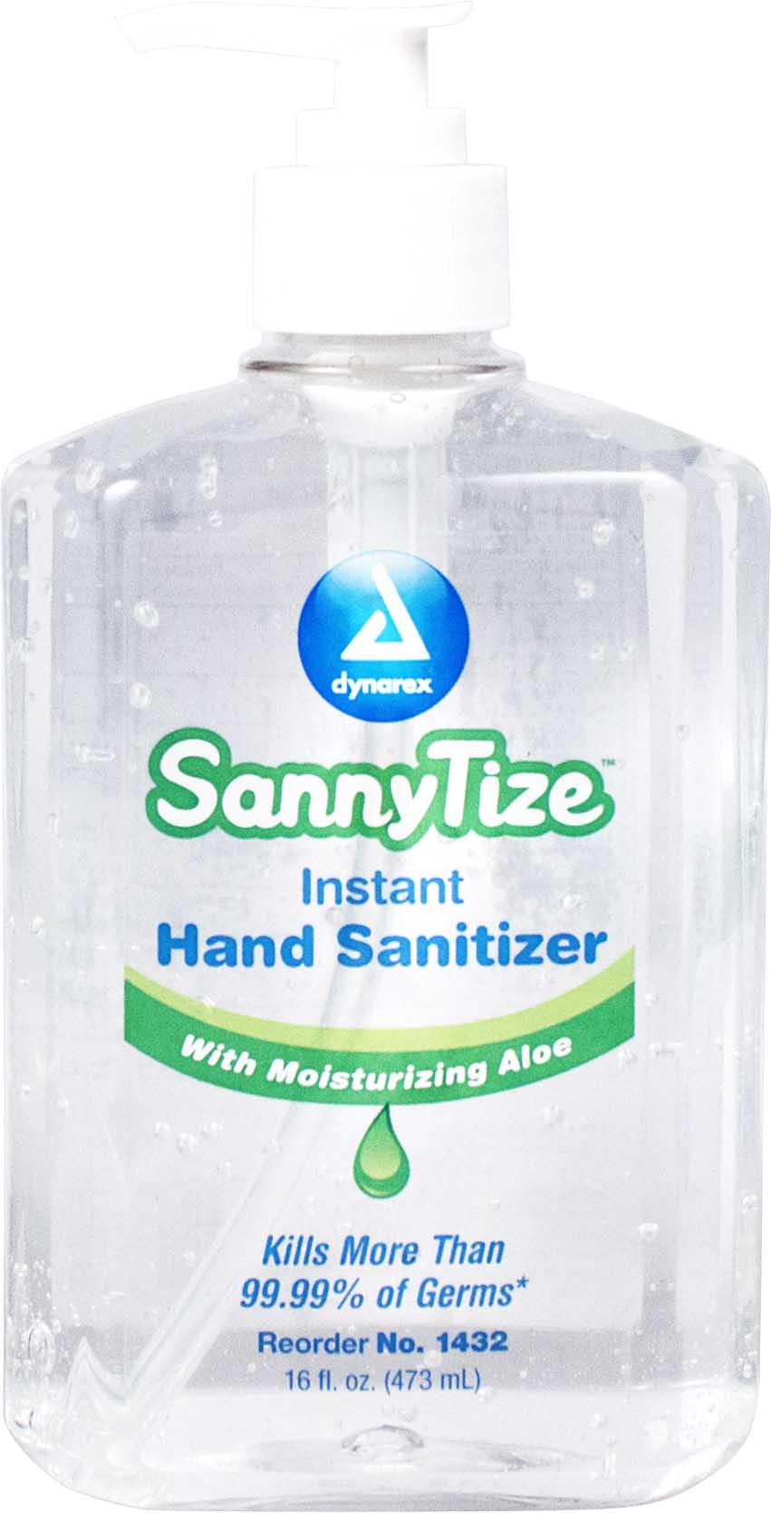 1432 Dynarex Sannytize即时洗手液含有62%的酒精，装在16盎司的瓶子里