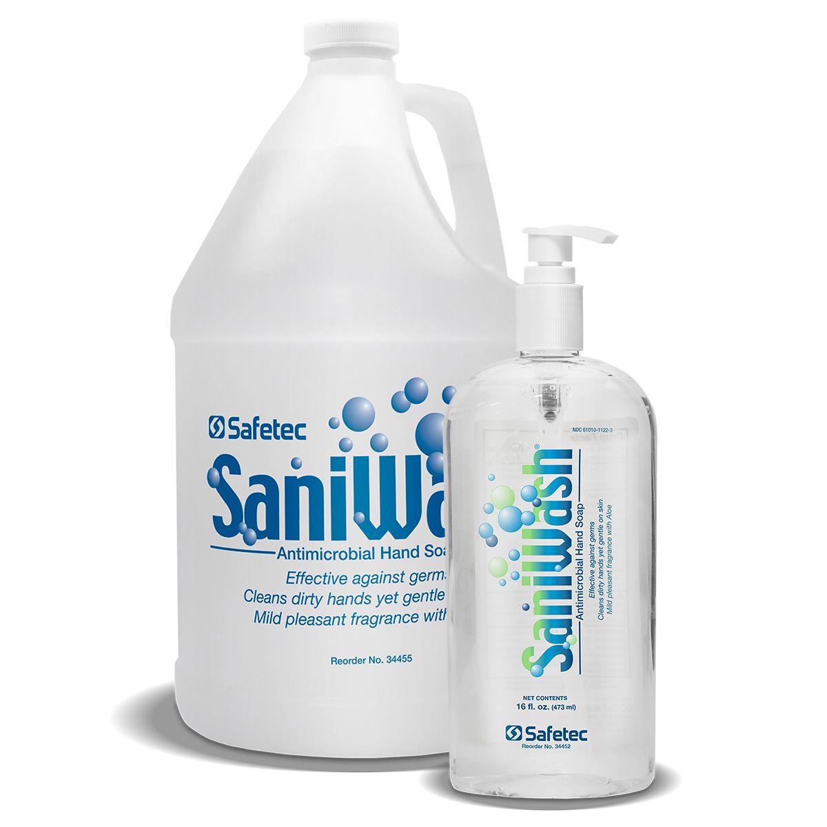 34452和34455 Safetec®SaniWash®抗菌洗手液(16盎司和1加仑)