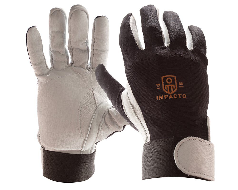 Impacto®珍珠皮革系列全指工作手套，具有吸收冲击的手掌衬垫