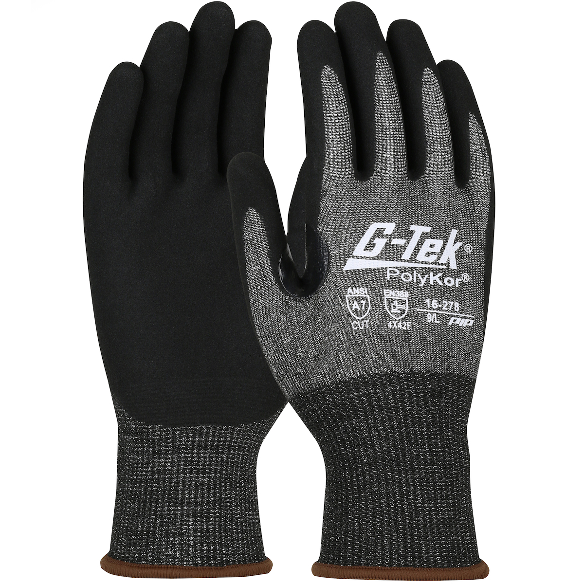 PIP®G-Tek®无缝针织PolyKor®X7™手套，手掌和手指上的丁腈涂层微表面握把-触摸屏兼容