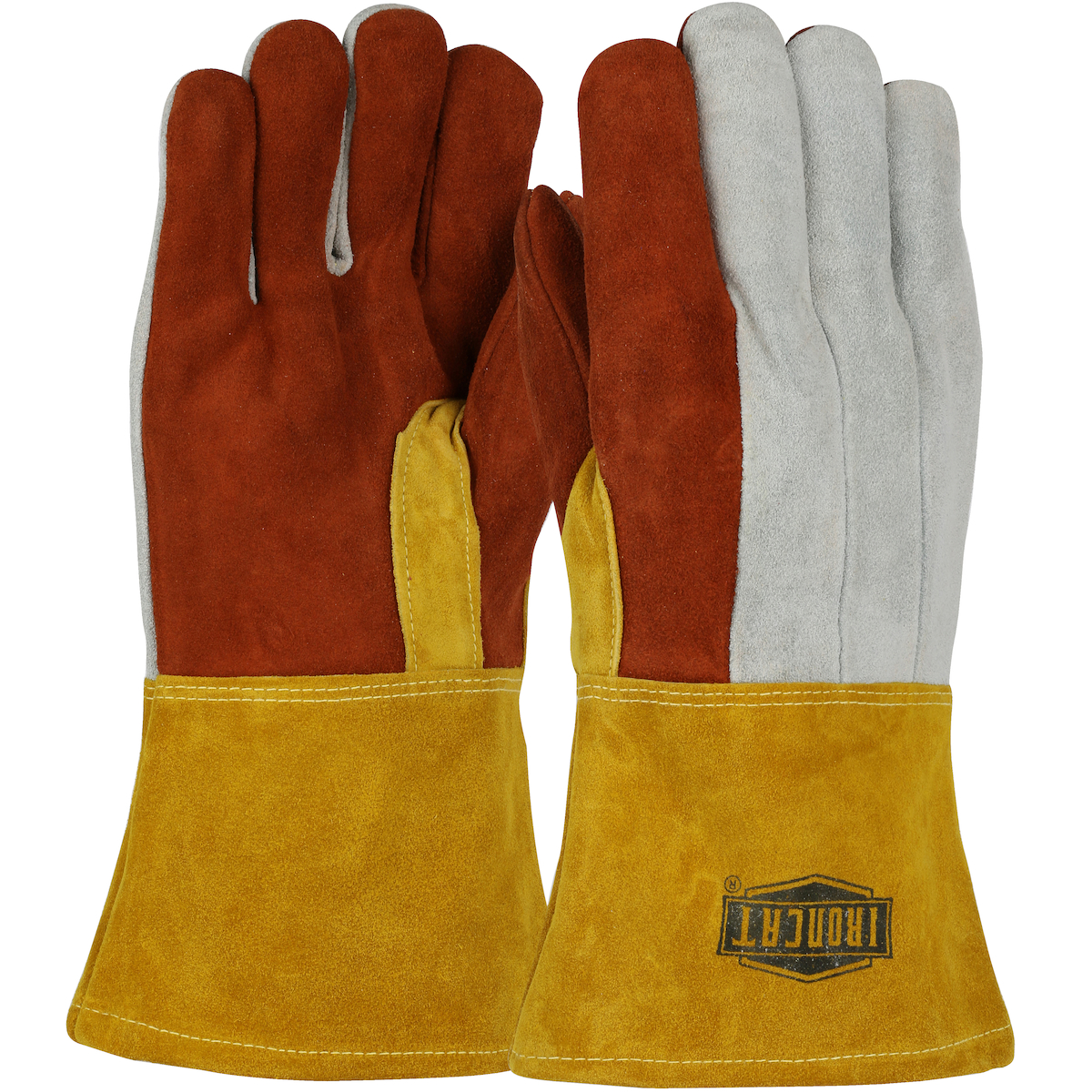 2086GLF PIP®铁猫优质重分裂牛皮14英寸铸造手套与棉衬里和凯夫拉尔®缝合-皮革手套袖口gydF4y2Ba