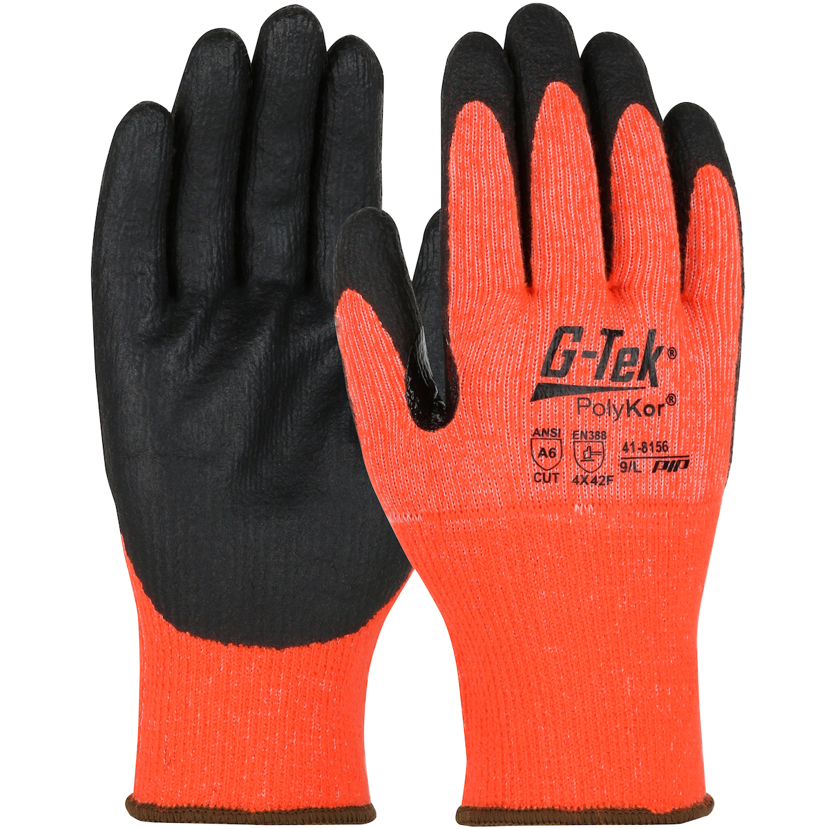 PIP®G - tek®PolyKor®无缝针织Hi-Viz冬季工作手套，手掌和手指上的丁腈MicroSurface抓手-触摸屏兼容