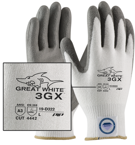 PIP®G-Tek®3GX®Great White®A3级无缝针织工作手套