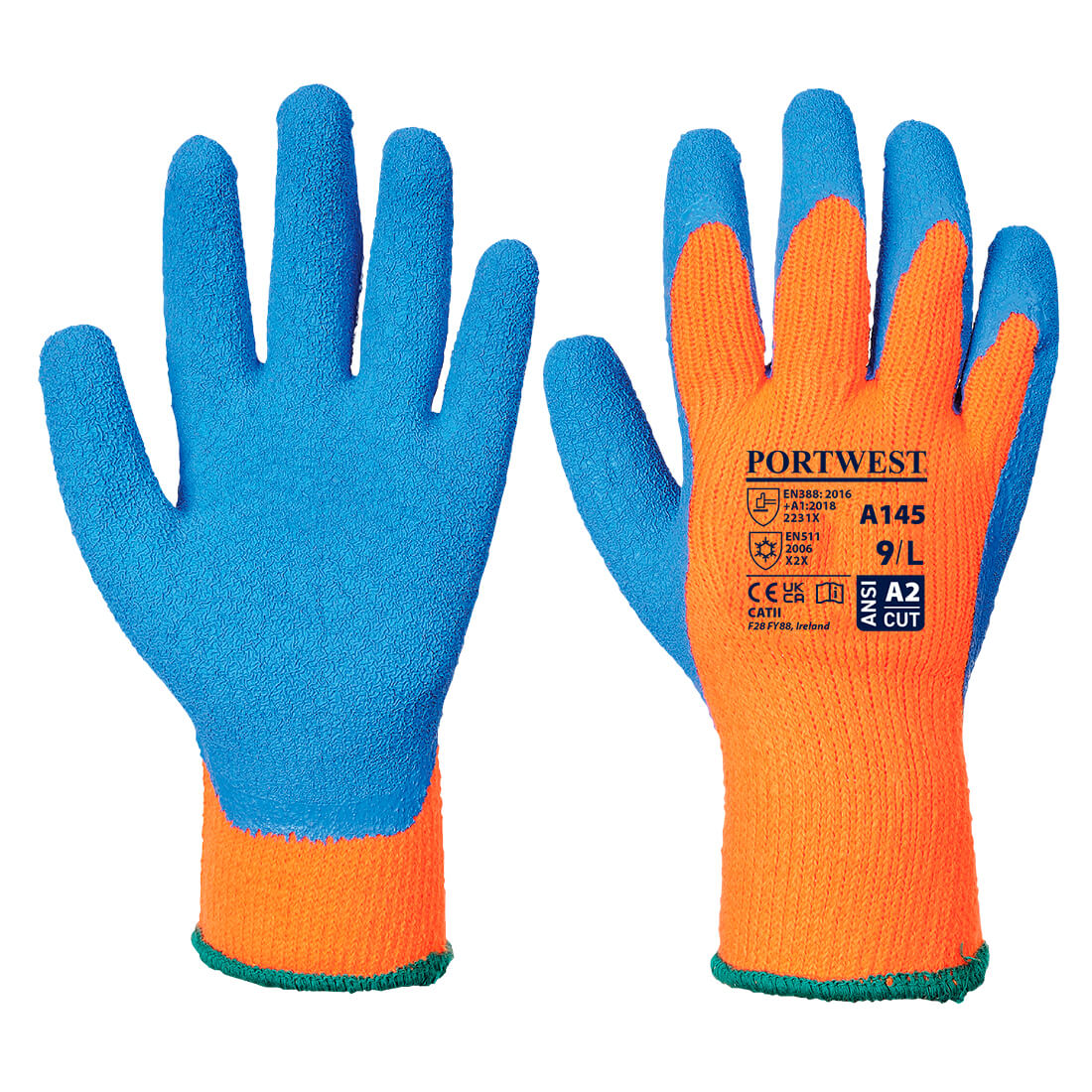 A145 Portwest®Hi-Vis乳胶泡沫涂层A2抓地力冷条件工作手套