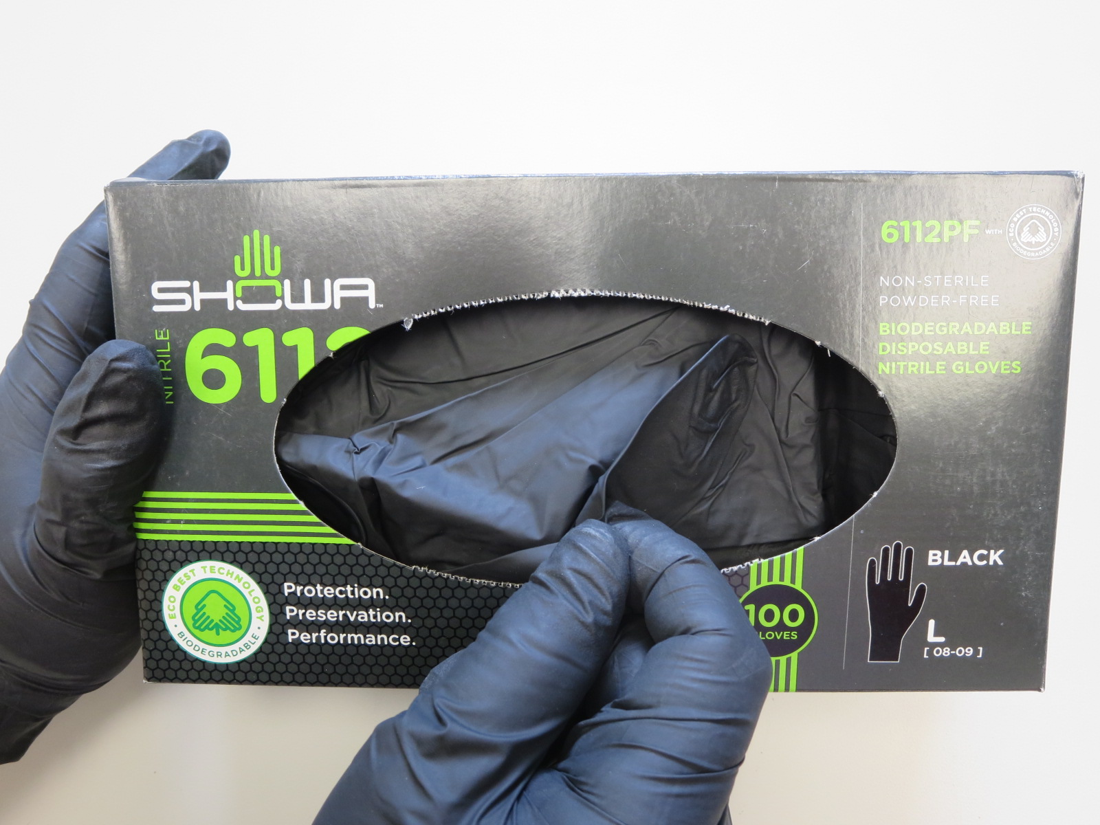 昭和6112PF(原N-DEX®)黑色可生物降解无粉乳胶EBT丁腈手套