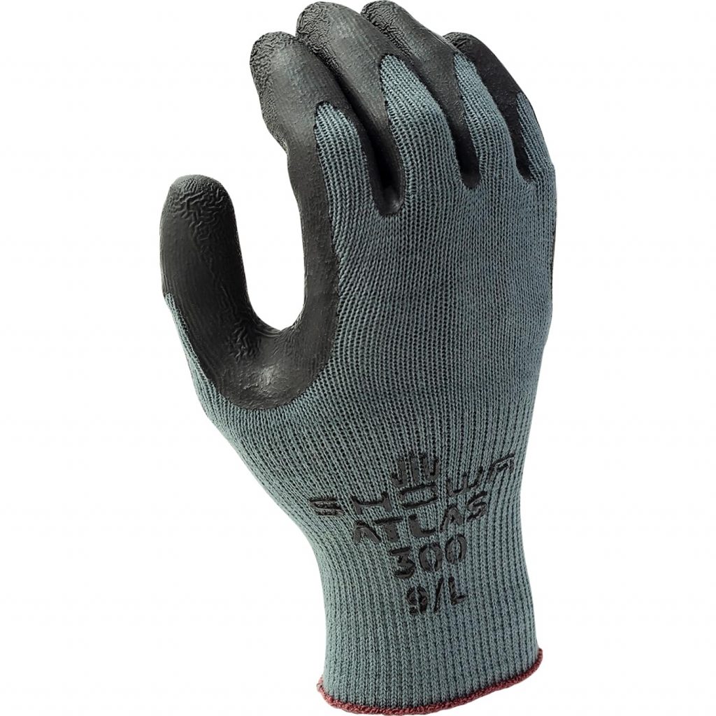 昭和®Atlas®300B黑色乳胶涂层保护性灰色针织手套