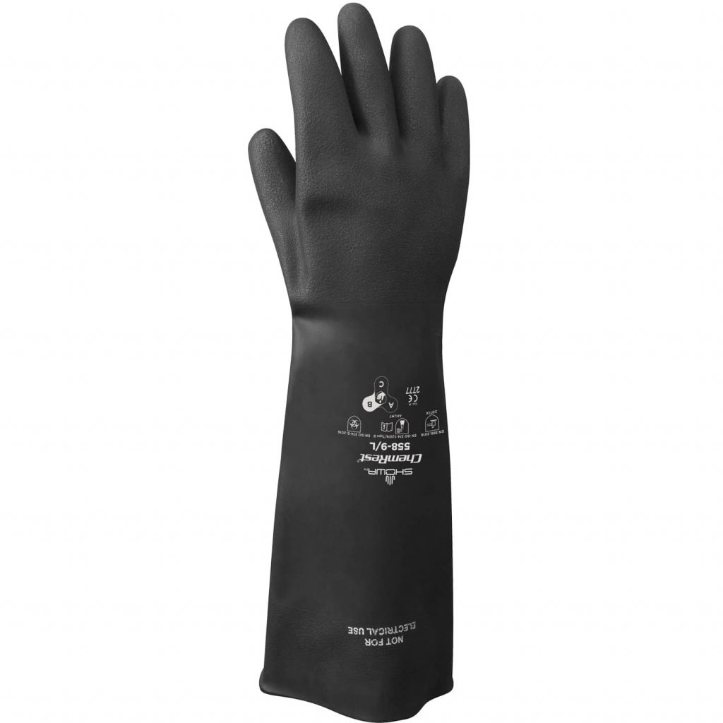 Showa® 558 18-inch 40-mil Unlined Black Natural Rubber Gloves