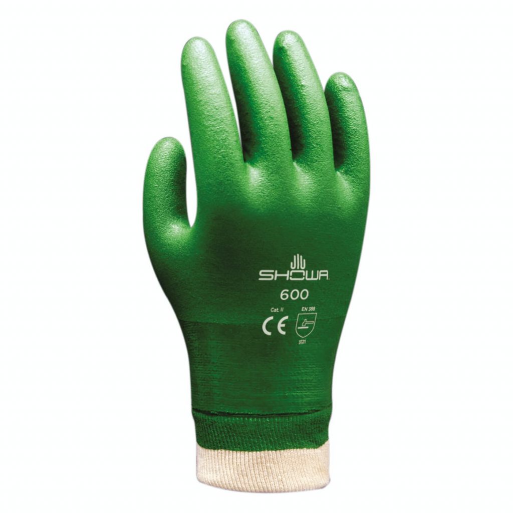 昭和®600全涂层绿色PVC运动衫内衬通用手套