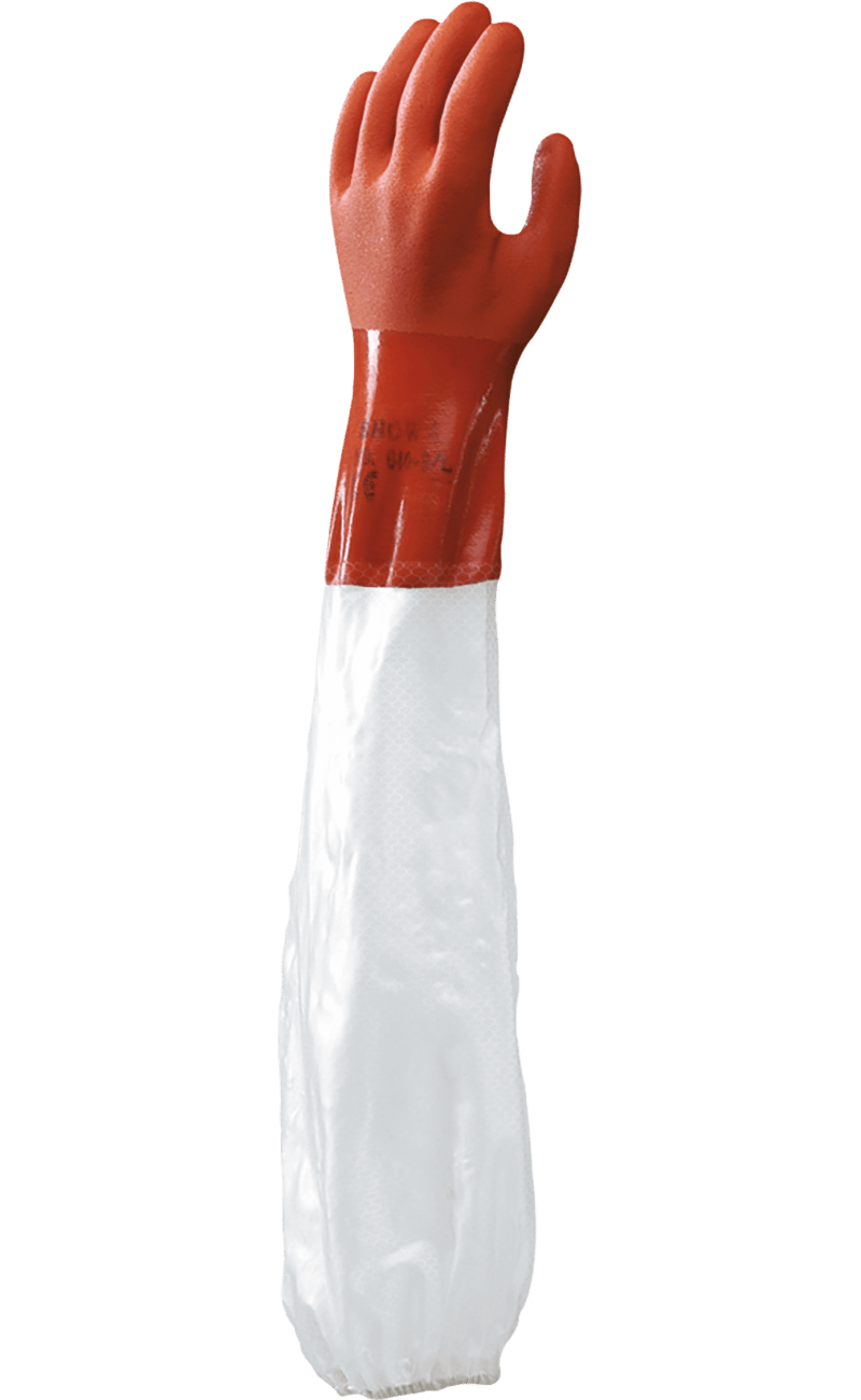 昭和®Atlas®640 26英寸橙色PVC涂层手套，附透明乙烯基套管