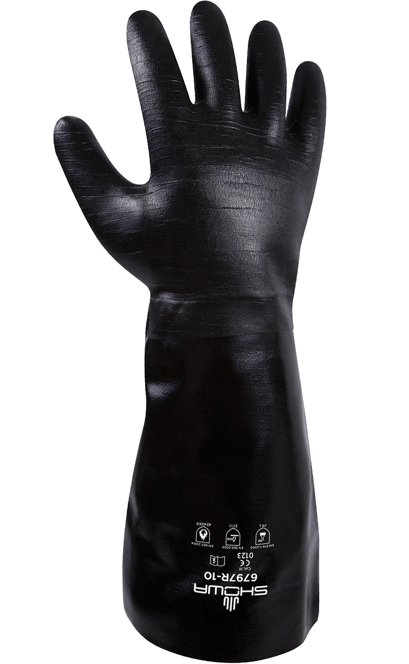昭和®6797R氯丁橡胶涂层棉针织手肘长度手套粗糙的质地