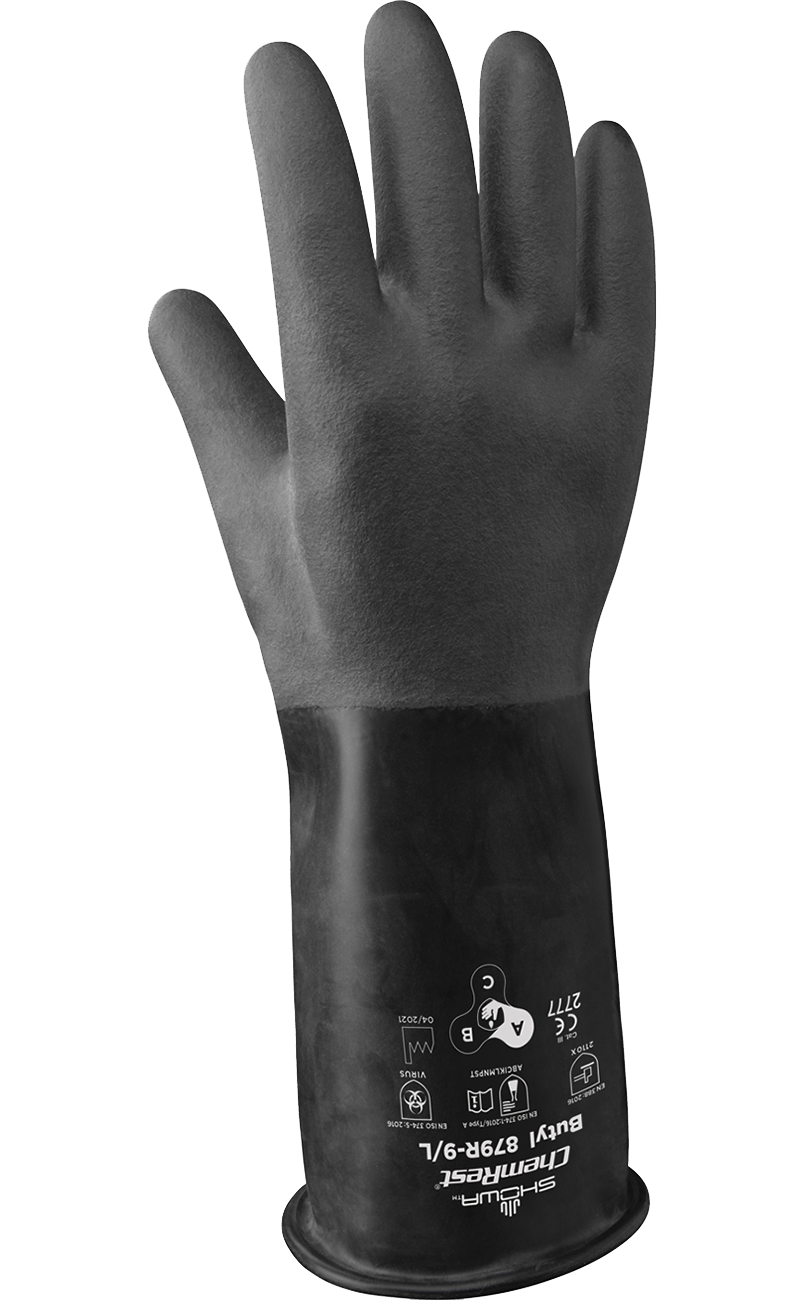 879R昭和®25-Mil无衬里14英寸粗糙纹理丁基橡胶耐化学手套