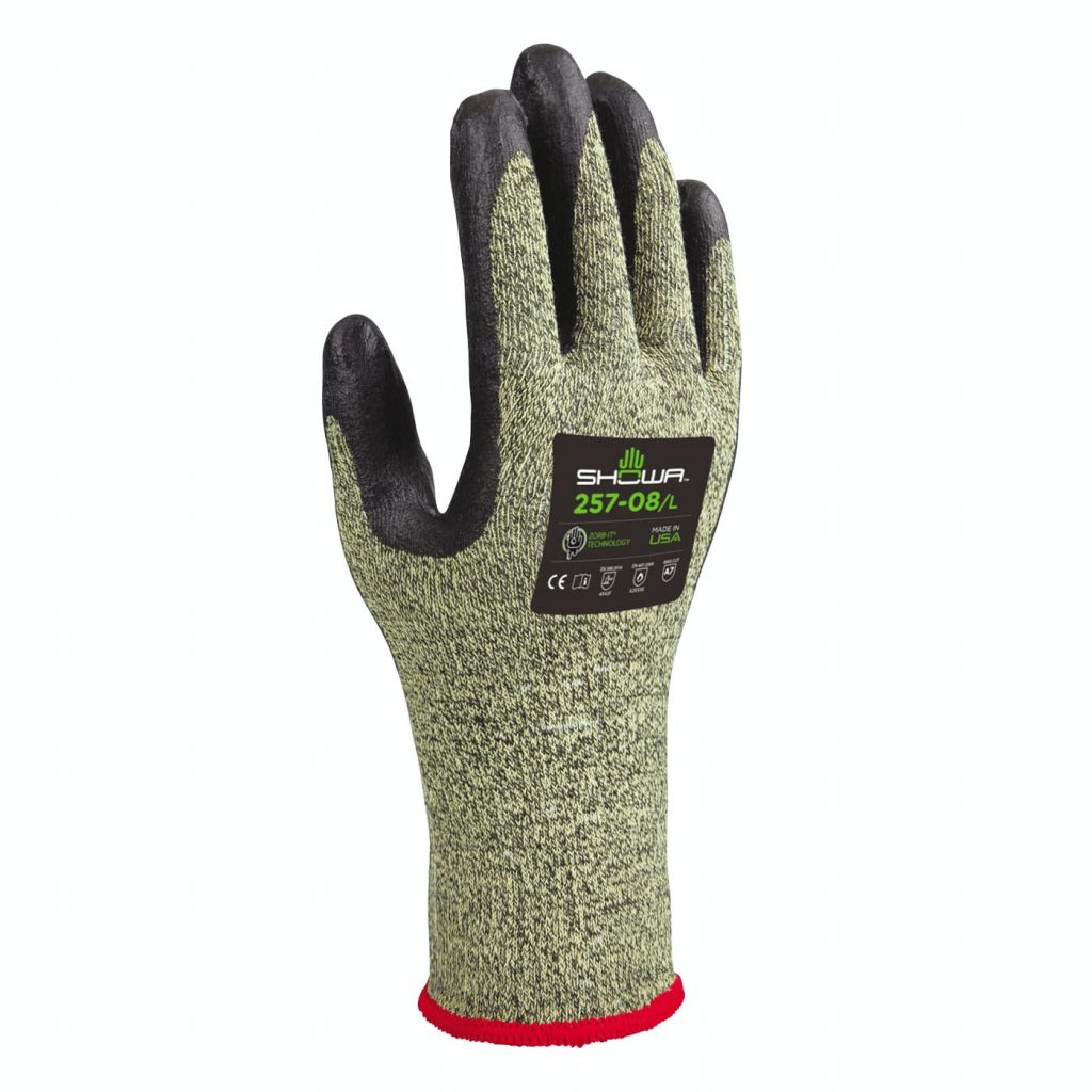 昭和®257年泡沫腈涂布13-gauge无缝knit cut level A7 gloves