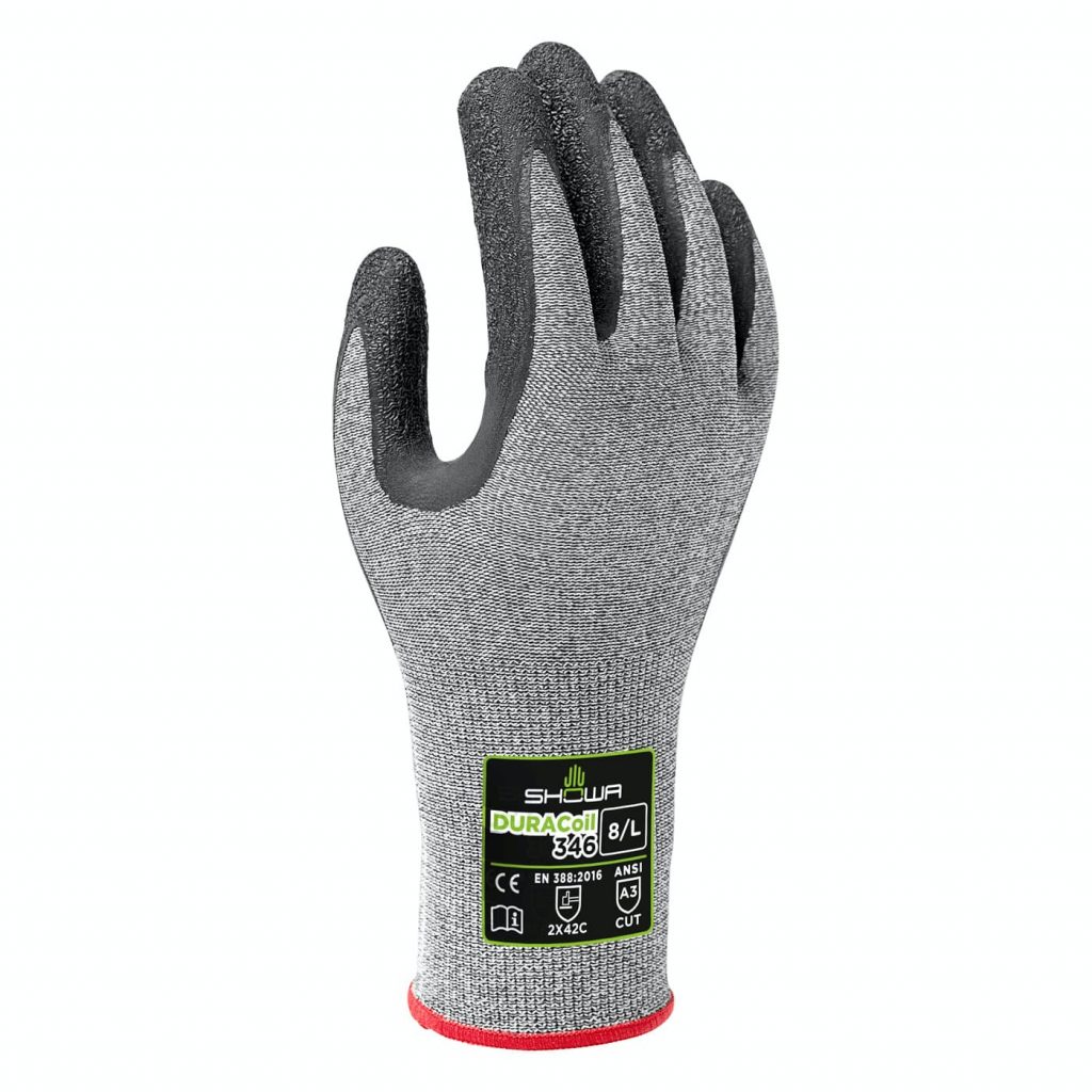 昭和®346乳胶涂层13号HPPE增强DURAcoil无缝针织切割A3级手套