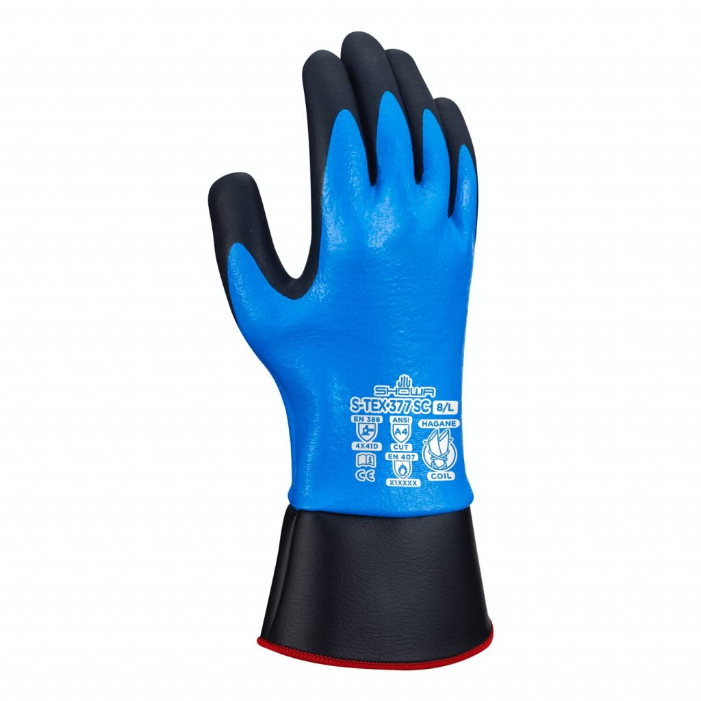 Showa®S-Tex®377SC双丁腈涂层哈甘线圈A4护手安全袖口工作手套