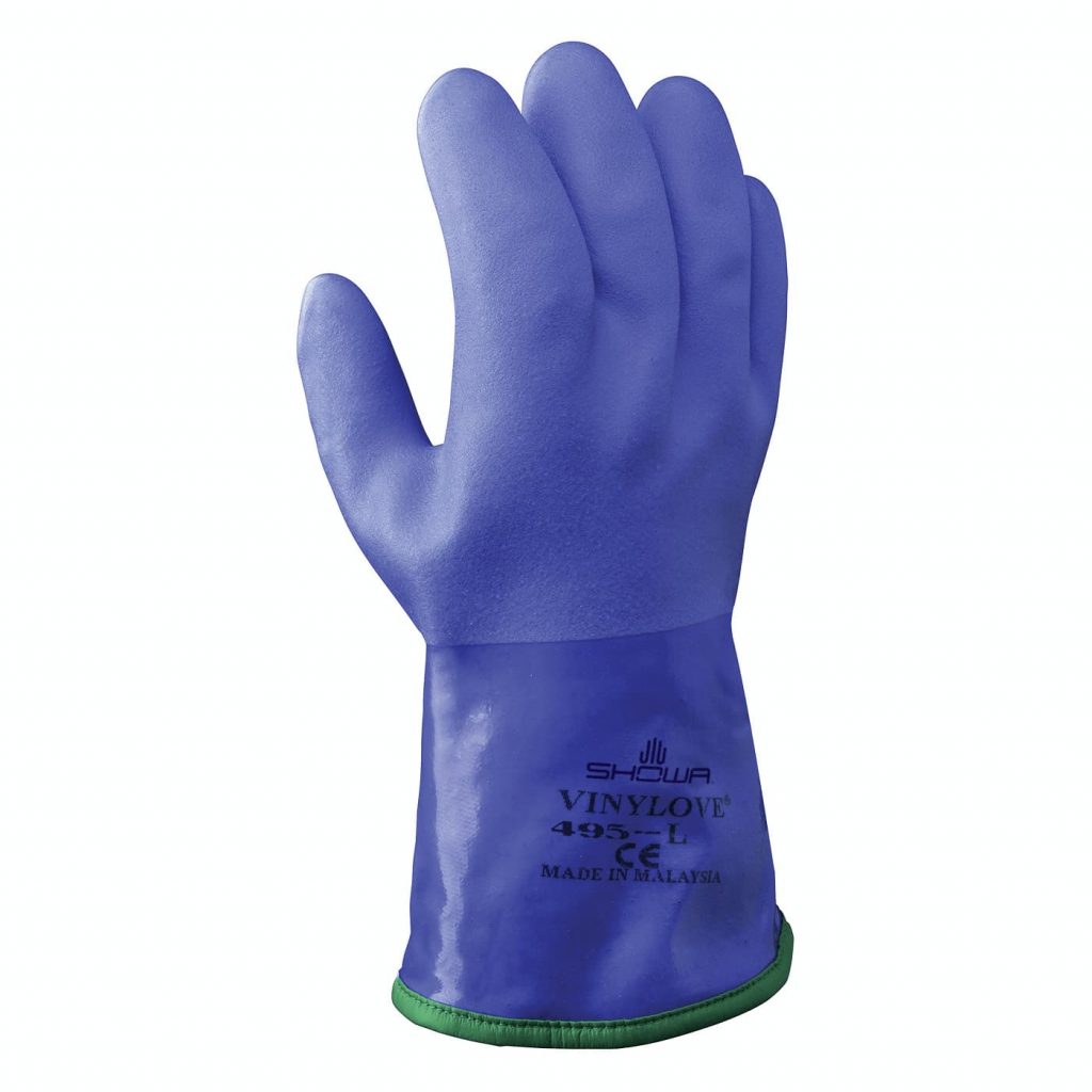 昭和®495全PVC三浸隔热抗化学手套，可拆卸丙烯酸衬垫