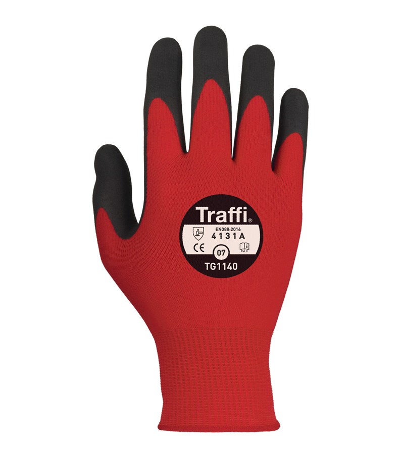 TG1140 Traffi® Red Gloves MicroDex Nitrile Foam Work Gloves