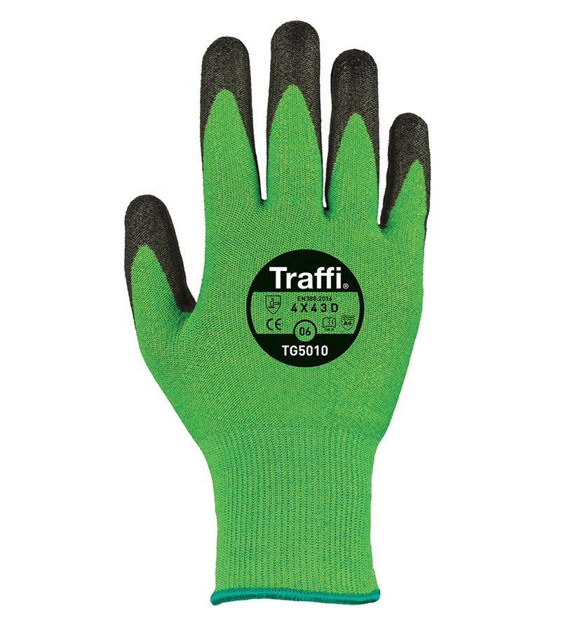 TG5010 TraffiGlove®透气Hi-Viz防割手套，X-Dura PU棕榈涂层