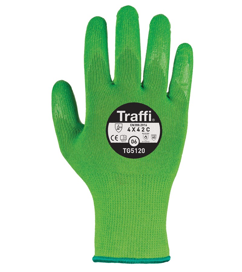 TG5120 TraffiGlove®动态5 Hi-Viz A3抗切割手套，内聚水晶棕榈涂层
