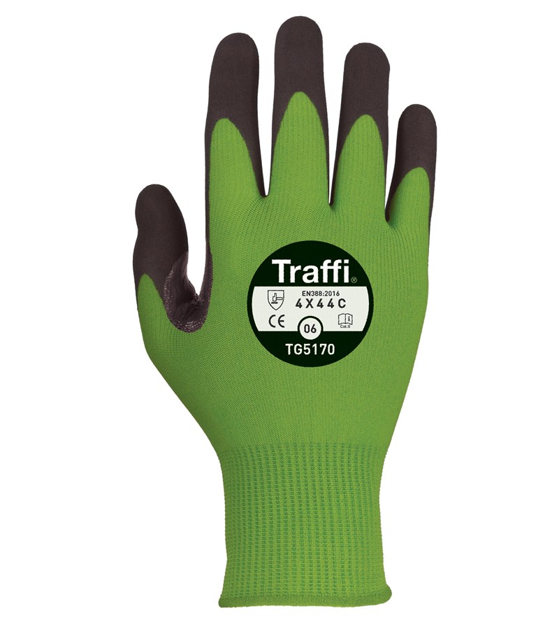 TG5170 TraffiGlove® Green Colored Gloves with X-Dura Nitrile Coated A3 Cut Resistant Gloves