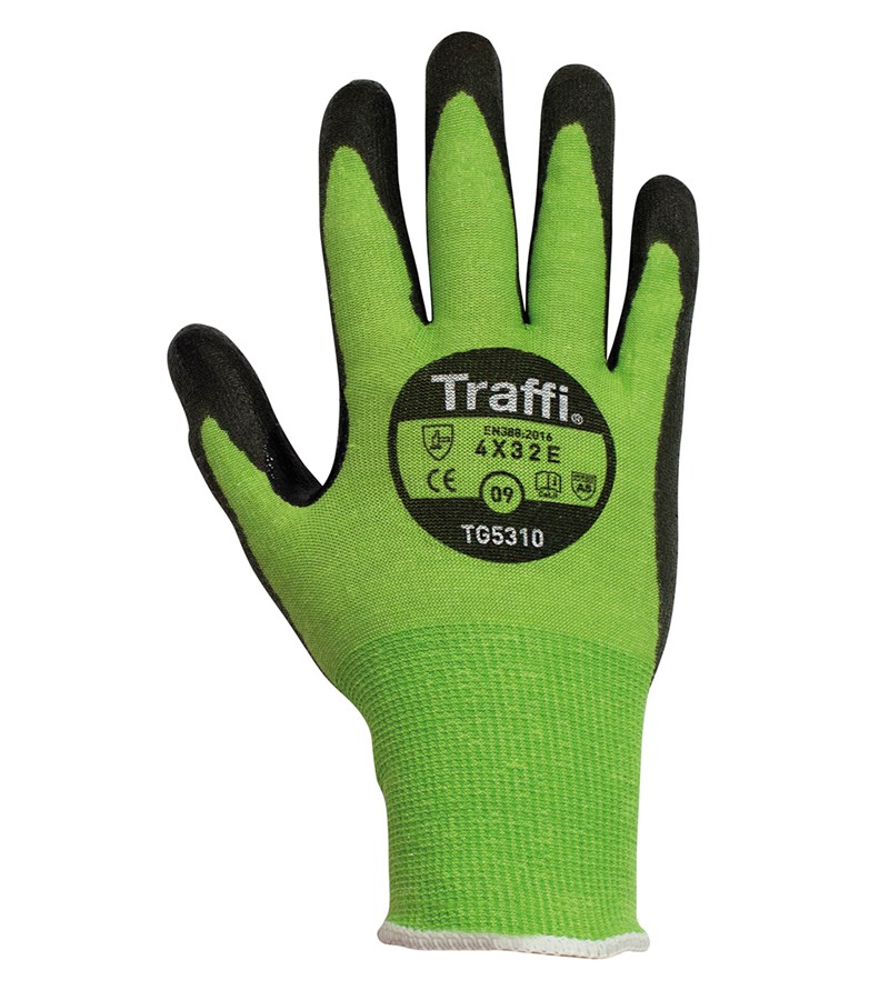 TG5310 Traffi® Gloves X-Dura PU Coated  Hi-Viz A5 Cut Resistant Precision Handling Touchscreen Compatible Work Gloves