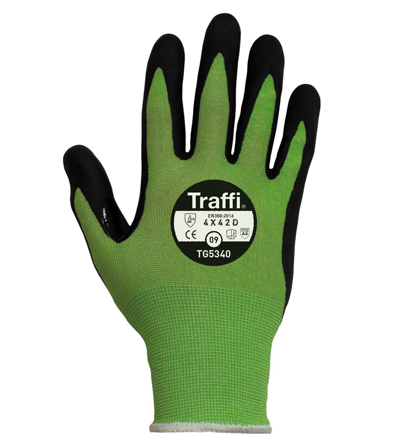TG5340 Traffi® Gloves X-Dura Nitrile Foam Hi-Viz A4 Cut Resistant Precision Handling Touchscreen Compatible Work Gloves