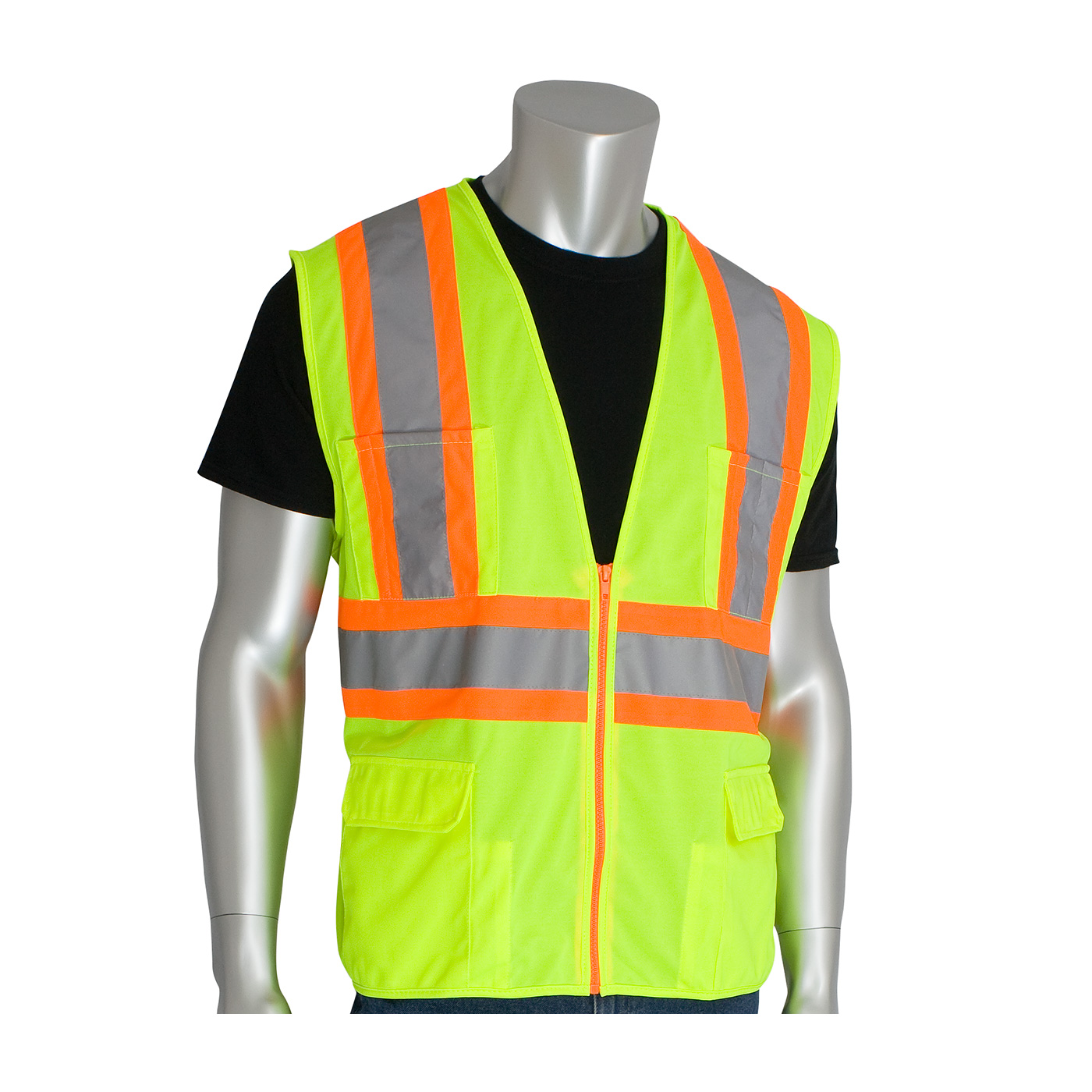 PIP® ANSI Type R Class 2 Two-Tone Eleven Pocket Premium Solid Surveyors Vest #302-MAP