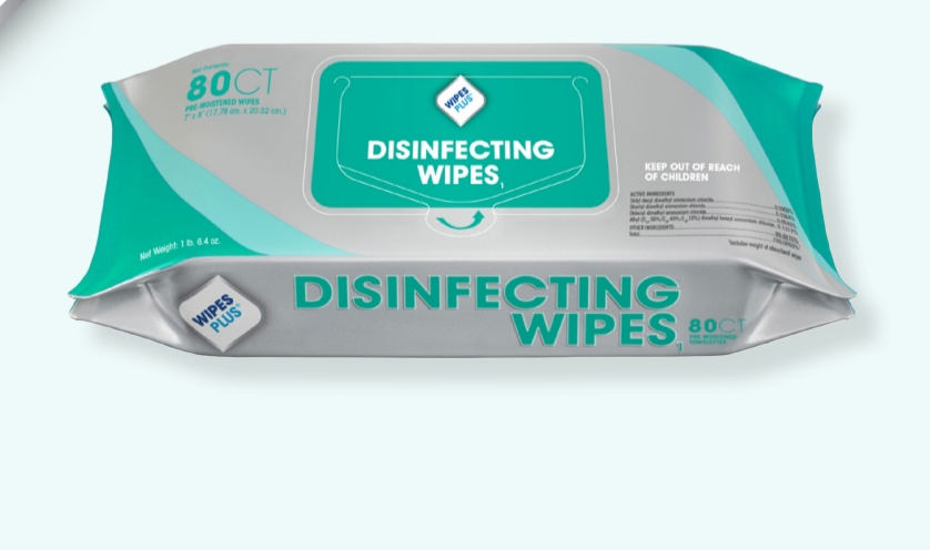 #33701 Progressive Products WipesPlus®消毒表面湿巾，80计数可重新密封包装