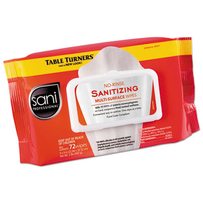 M30472 Sani专业®Sani-Wipes食品安全无冲洗多表面消毒湿巾- 72计数可重复密封铝箔包装