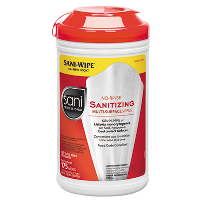 Sani Professional®清洁湿巾食品安全无冲洗多表面消毒湿巾- 175计数罐
