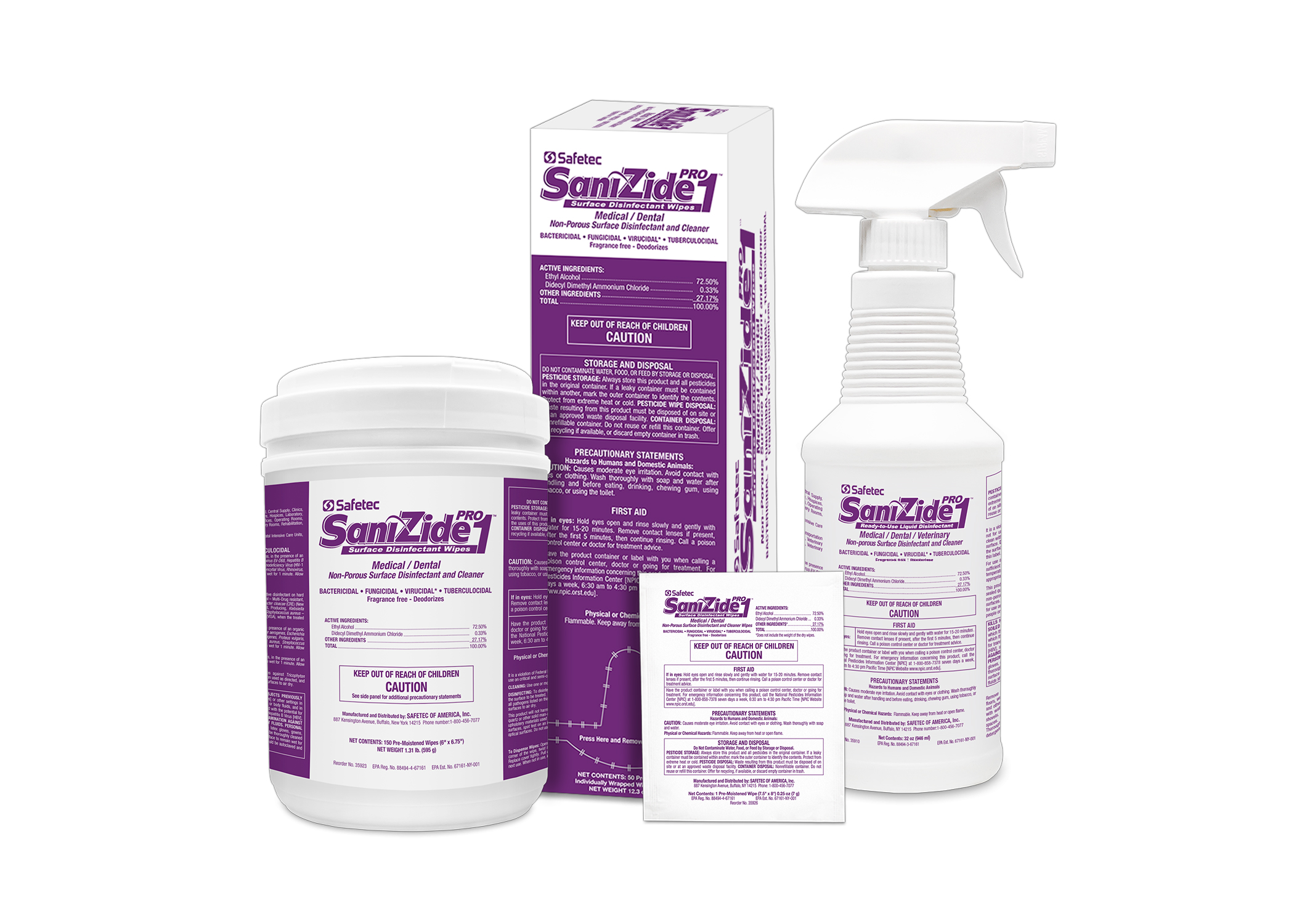 Safetec SaniZide Pro 1®表面消毒湿巾一步一分钟