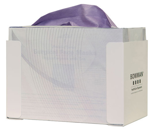 FB-021鲍曼®白色粉末涂层钢分配器可容纳一盒领带式口罩