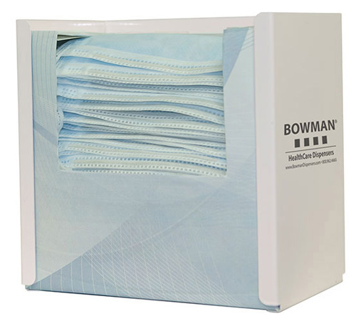 FB-091鲍曼®白色粉末涂层钢分配器可容纳一盒领带式口罩