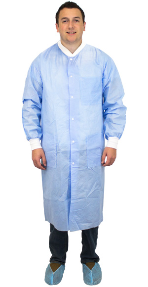 #DLBL-SIZE-SMS50 Safety Zone®蓝色短信实验室大衣，袖口针织