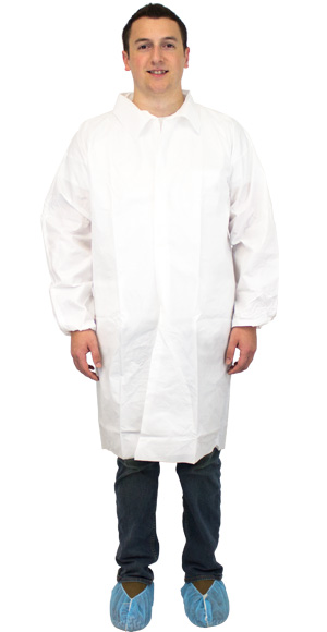 #DLWH-SIZE-BB-NP Safety Zone®白色60克微孔实验服，无口袋，弹性袖口