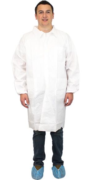 #DLWH-BB Safety Zone® White 60 gram Microporous Lab Coats w/ 3 Pockets, Elastic Cuffs