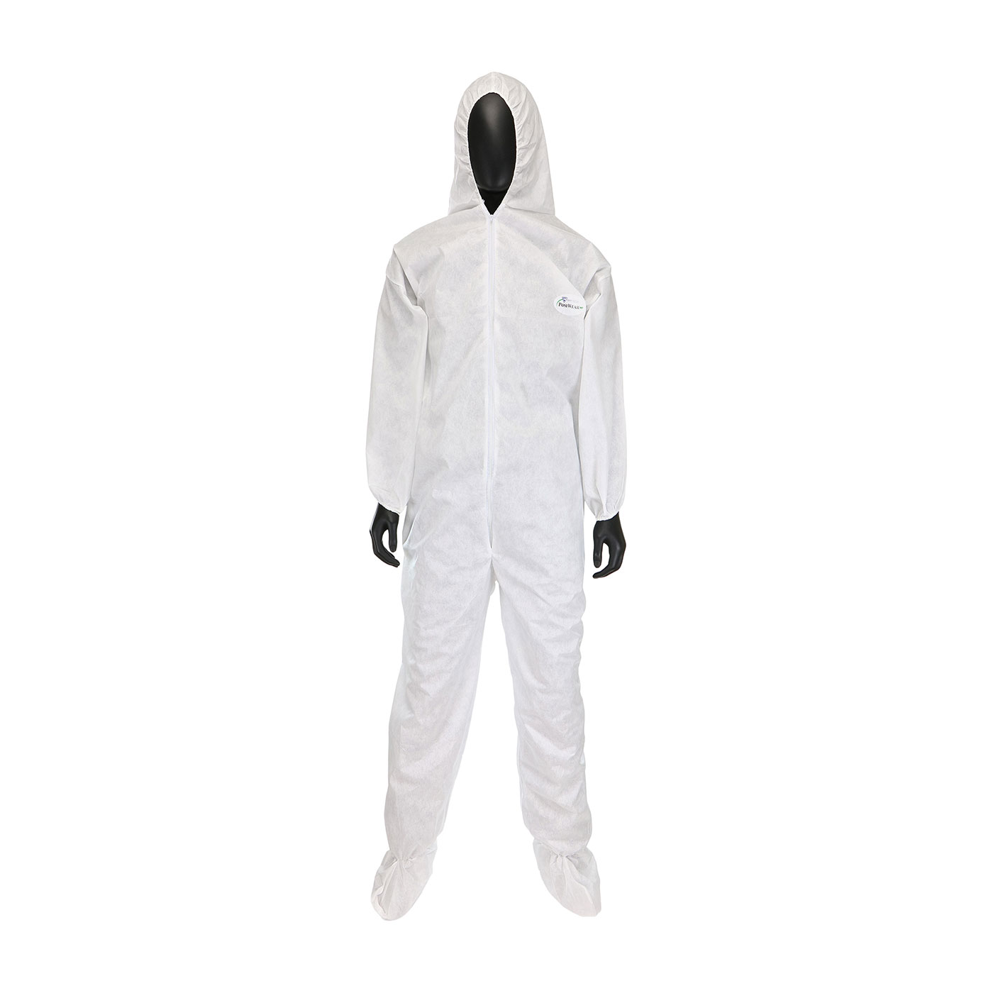 3409 PIP®白色PE层压工作服与兜帽，靴子，弹性手腕和脚踝